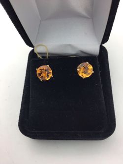 14k Yellow Gold Citrine Stud Earrings 7mm