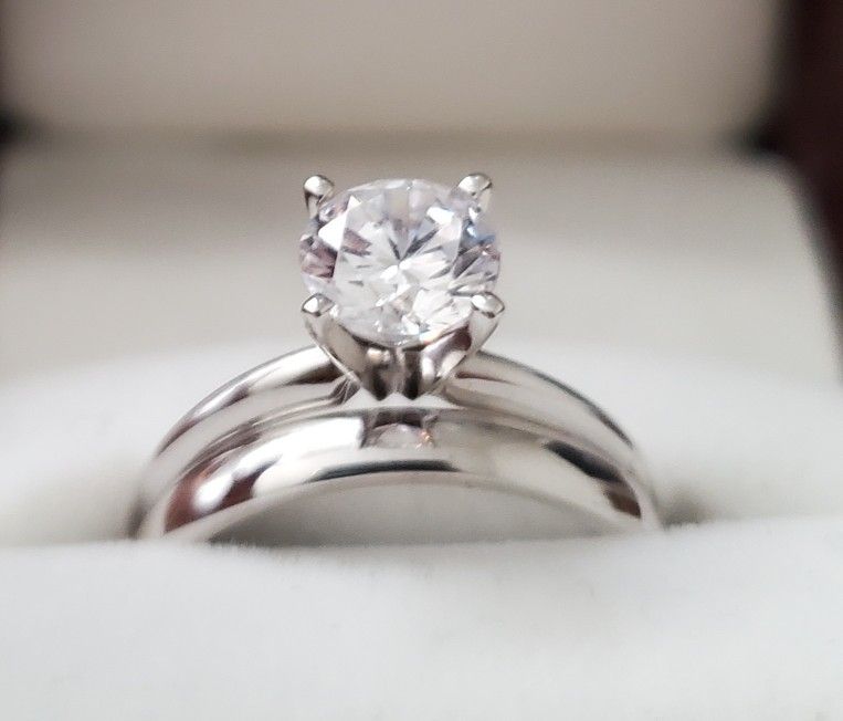 1 carat CZ round solitaire ring 14k white gold