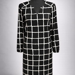 Luxology Size 6 Black White Windowpane Midi Dress Long Sleeve Career