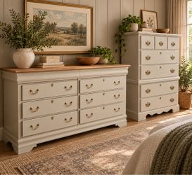 Matching Refinished Dresser Set – Wide Dresser + Tall Chest