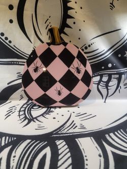 Harlequin Pink And Black Pumpkin Decor