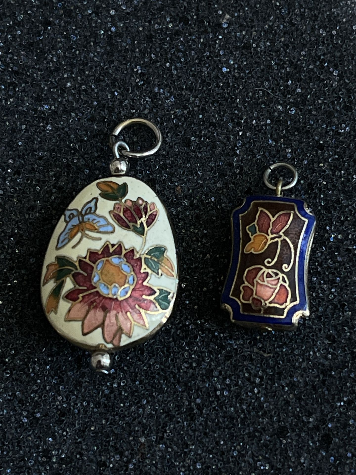 PAIR CLOISONNE double sided ENAMEL VINTAGE Pendants