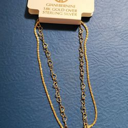 18K Over Sterling Silver Anklet. A Double Chain!  Heart Chain And Wheat Chain.  NEW WITH TAGS