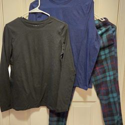 Lot of 2 Kids Long Sleeve Shirts & Old Navy Fleece Pajama Pants Sz XL (16)