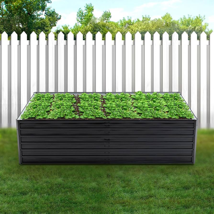 Raised Garden Bed 8x4x2ft Outdoor Planter Box Galvanized Steel Garden Bed Kit for Vegetables, Flowers, Herbs and Succulents Black Material