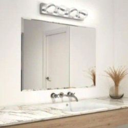 Artika Wavey 27 in. 4-Light Chrome Modern Integrated LED Vanity Light Bar for Bathroom with Glass Crystals