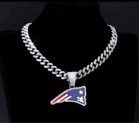 Iced Out Cuban Link Chain with Patriots Pendant