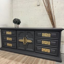 Dark Great And Gold Solid Wood Large Dresser