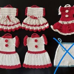 Vintage LIKE NEW Hand Crocheted Dresses Bloomers Pot Holders 