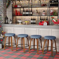 24"H Counter Height Fabric Backless Bar Stools, Blue (Set of 4)