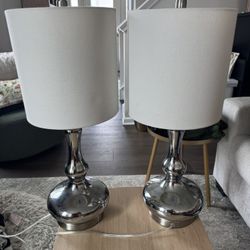 Pair Of Lamps Silver Gray 