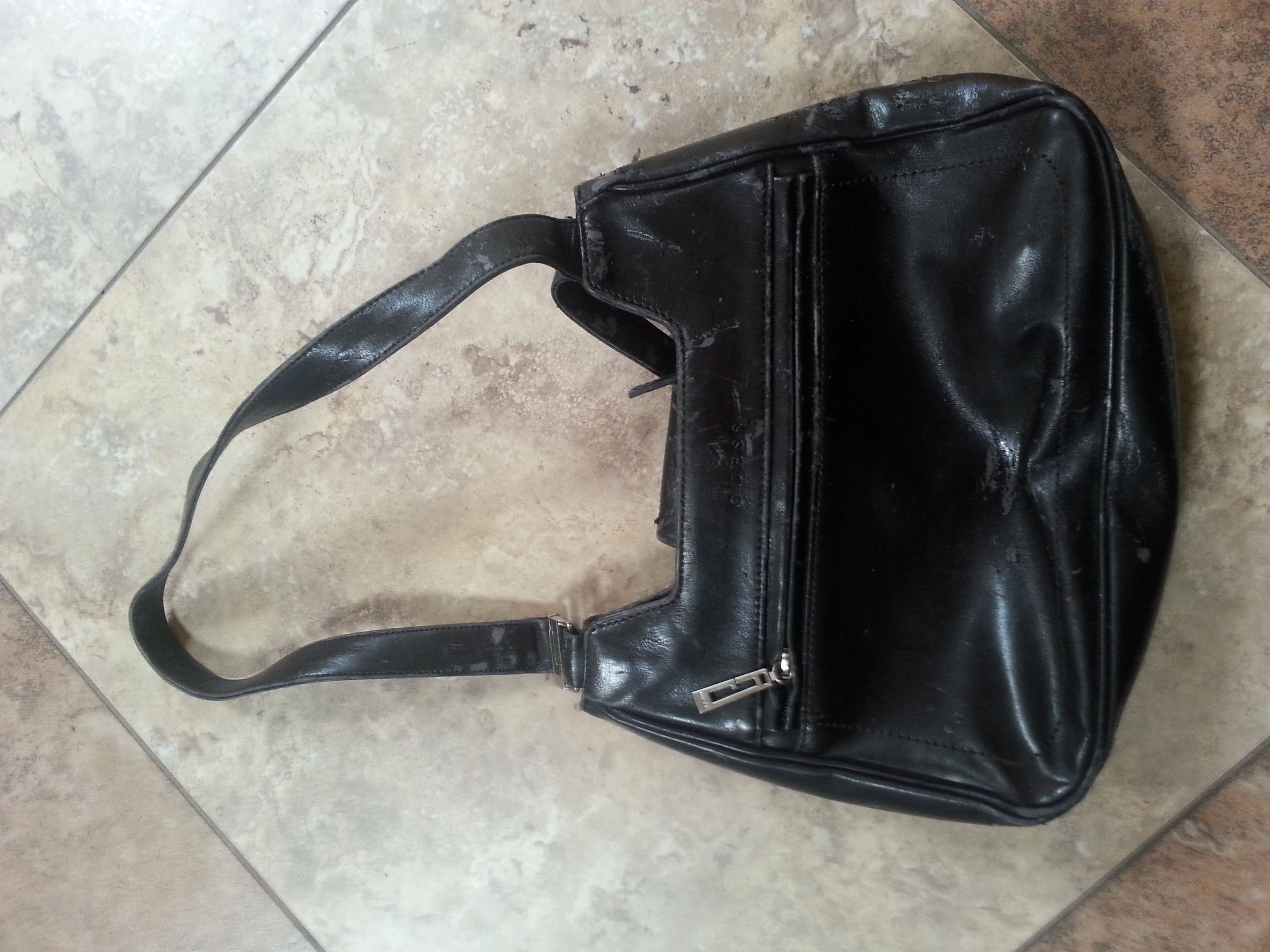 brown leather guess purse