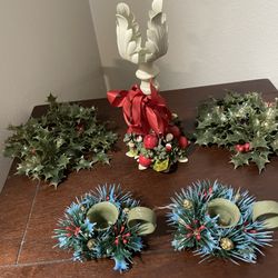 VINTAGE CANDLE STICK HOLDERS AND WREATHS