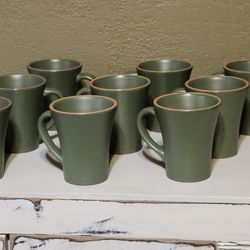 Nine Casa Verde Terra Cotta Green Coffee Mugs, Handcrafted In Portugal