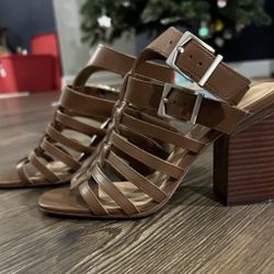Vince Camuto Leather Caged Heeled Sandals Hicheny Cinnamon Bark- Size 8.5