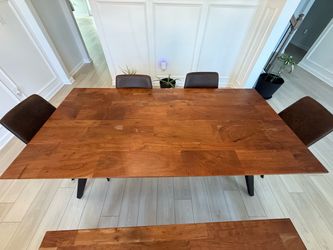 Modern Wood Dining Table Set with Bench and 4 Chairs