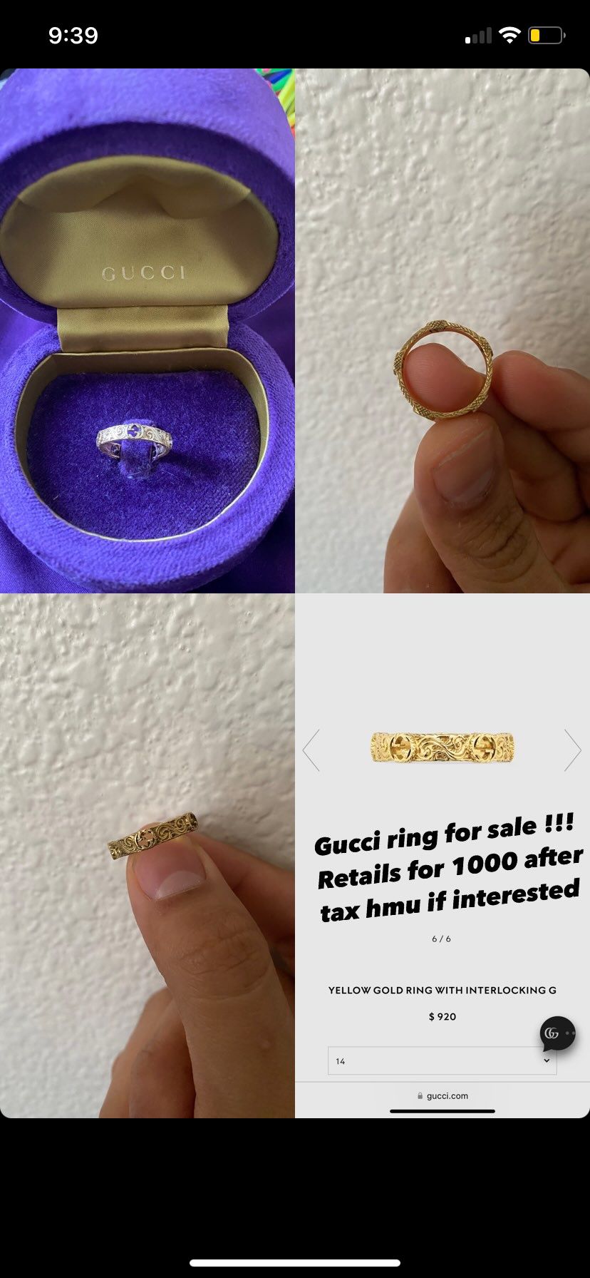 Gucci Ring Size 14 18k Gold