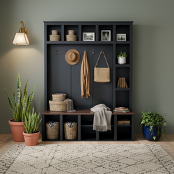 Visby 76.7"H Hall Tree with Shoe Storage, Black