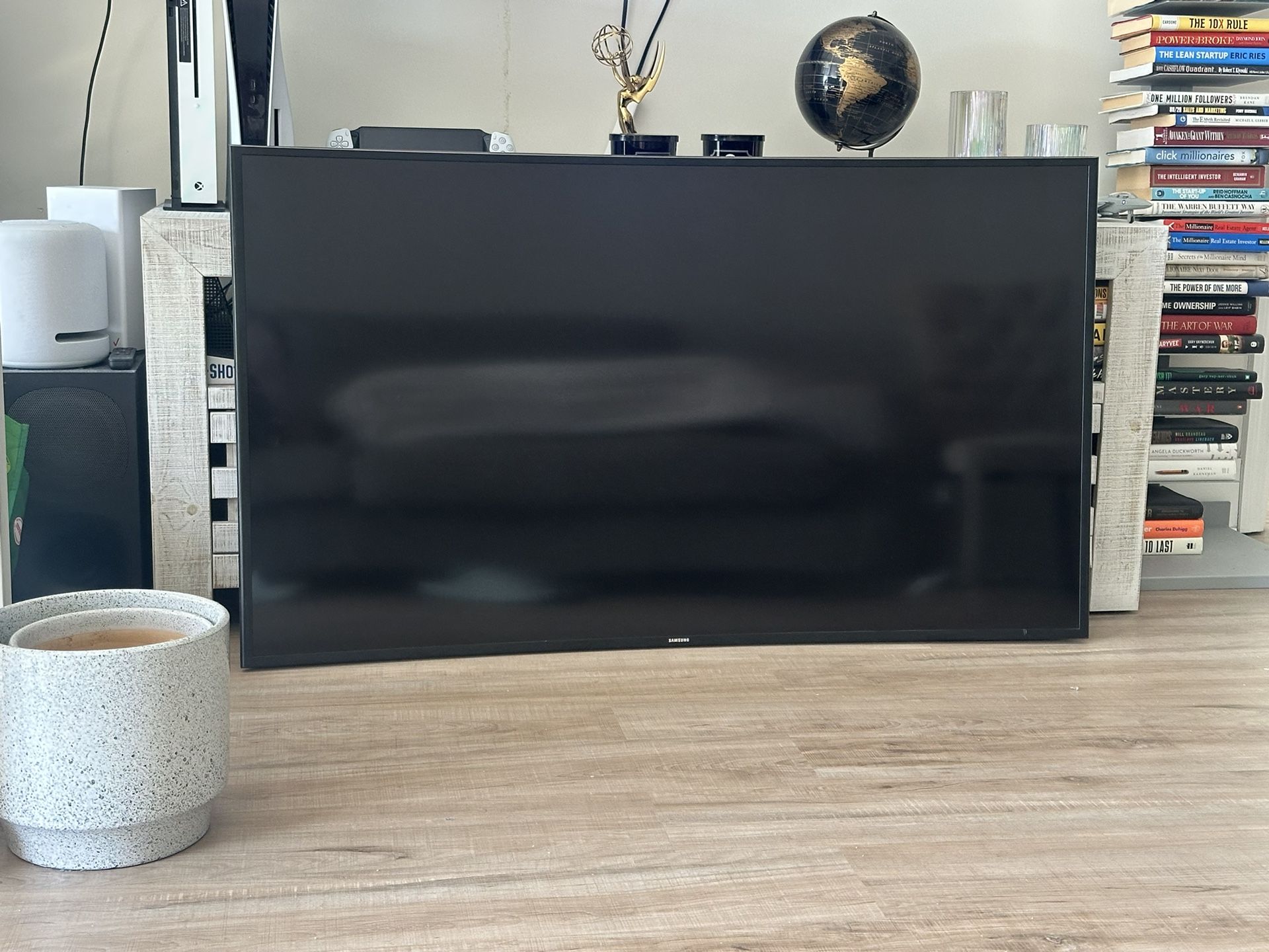 Lightly used 55in Curved Samsung TV with Vizio home Theater Surround Sound