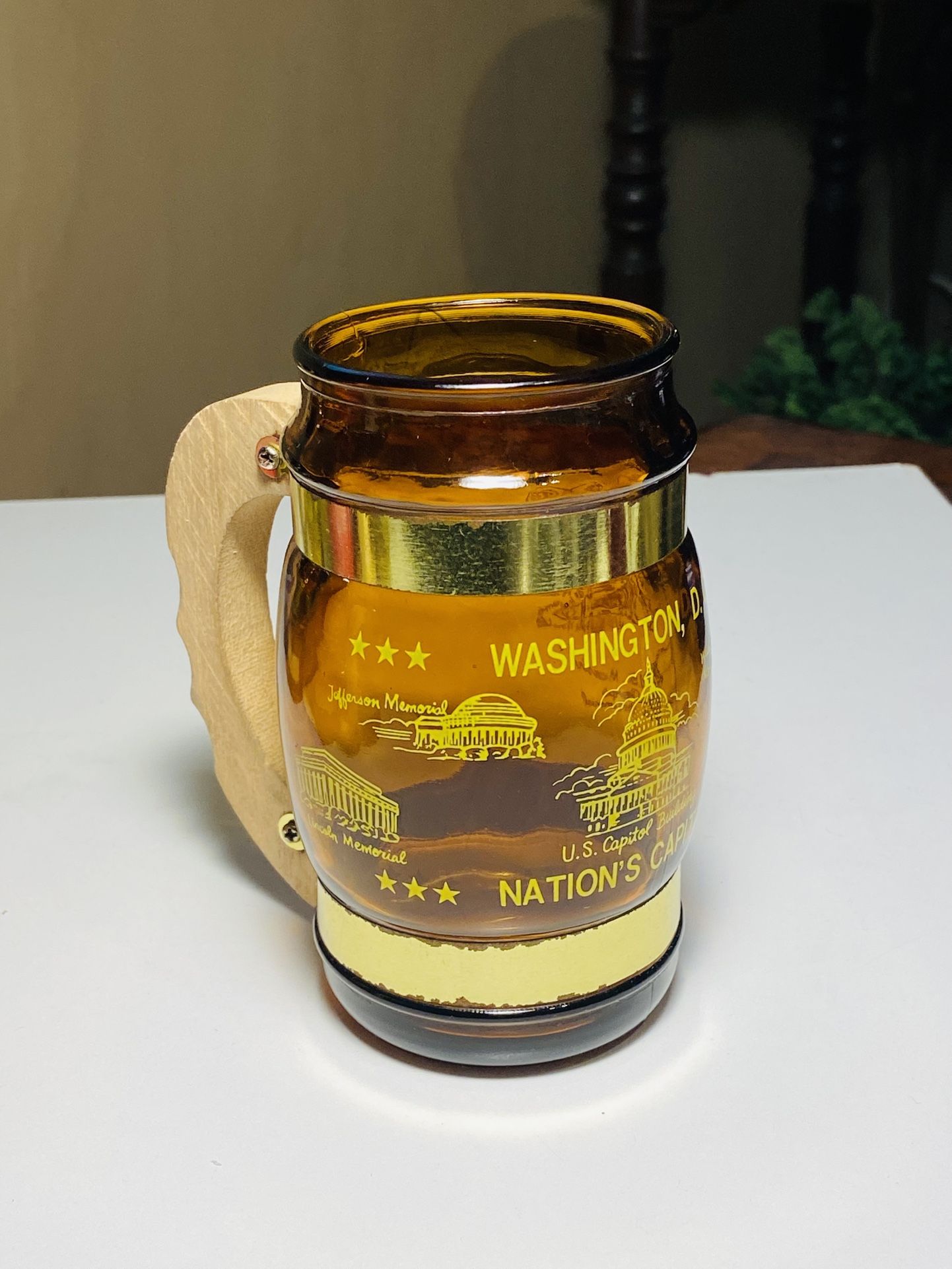 Vintage Washington D.C. , Siesta Ware Glass & Wooden Handle Mug. A Great Addition To Your Collection 