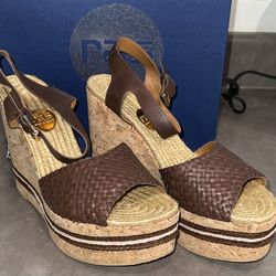 RAS (NEW) Boho Platform Wedge Heels Made In Spain US 9 Brown Cork Espadrilles