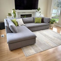 West Elm Shelter 2 Piece Bumper Chaise Sectional couch Performance Gray