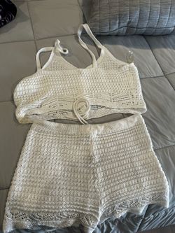 XL Crochet Beach Set | White Knit Crop Top + Shorts | NWT | Vacation Outfit