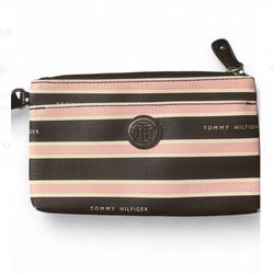 Tommy Hilfiger Pink & Brown Stripe Wristlet Clutch
