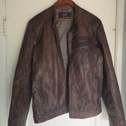 Men's Leather Jacket XL Brown Biker Black Rivet

$150
