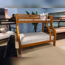 Solid Wood Twin / Full Bunk Bed  - Mattress Sold Separately 