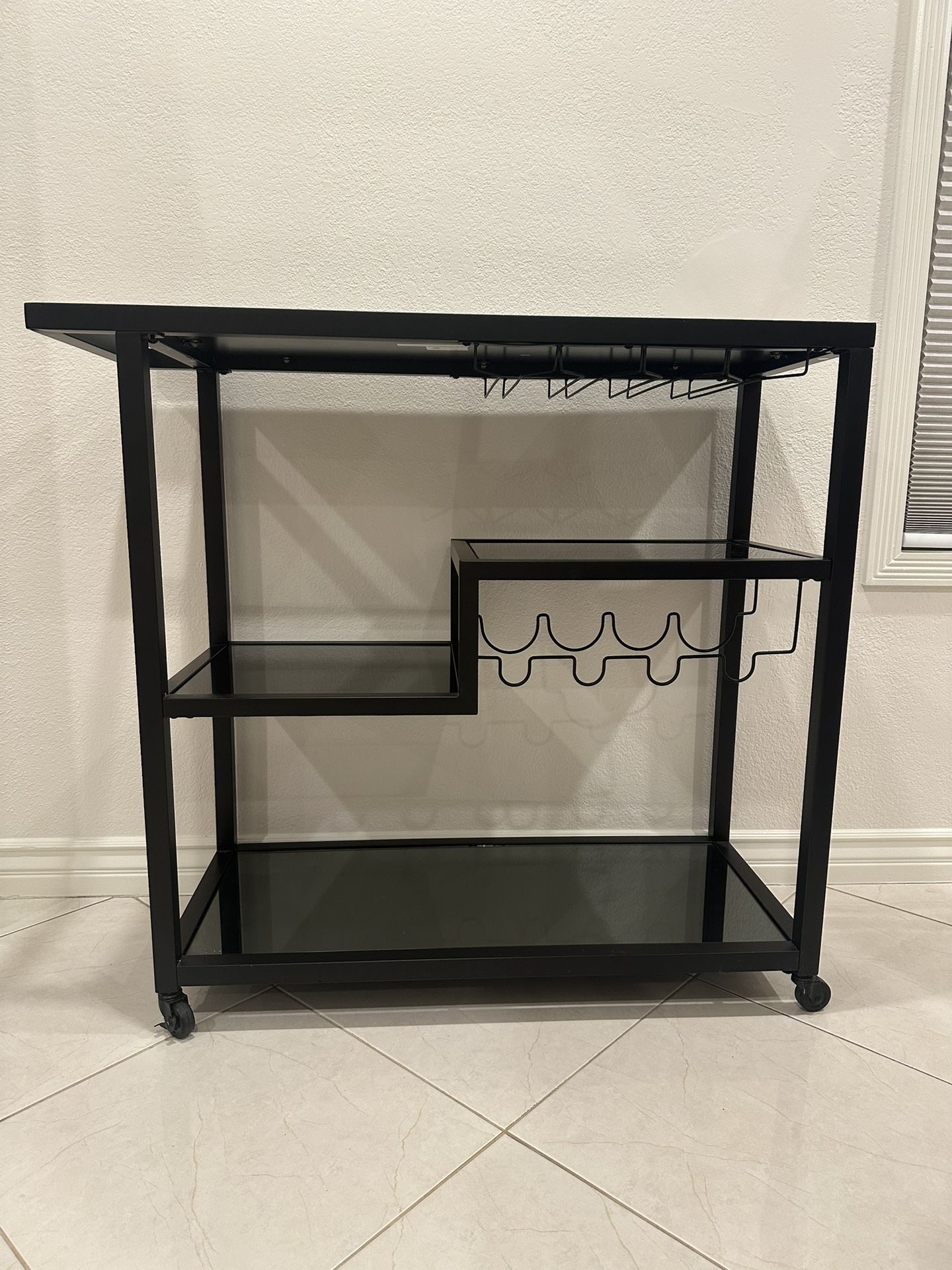Matte Black And Glass Bar Cart