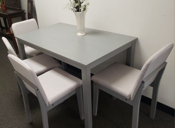 Brand New Grey Wood Dining Table + 4 Chairs (New In Box) 