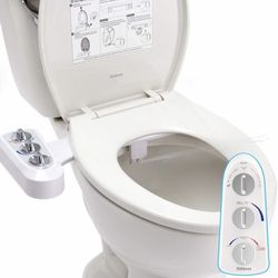 Hibbent Bidet Attachment for Toilet, Self Cleaning Dual Nozzle, Hot & Cold Water Spray Non-Electric Mechanical Bidet Toilet Seat for Rear or Female Wa