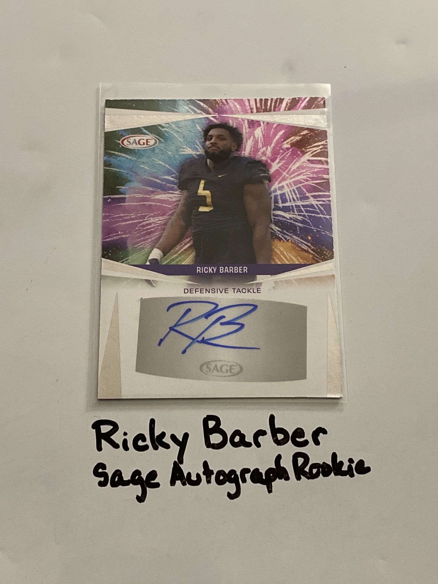 Ricky Barber Washington Commanders DT Sage Short Print Autograph Insert Rookie Card.
