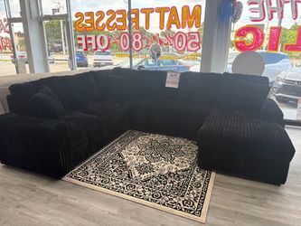 Black Corduroy Sleeper Sectional Sofa