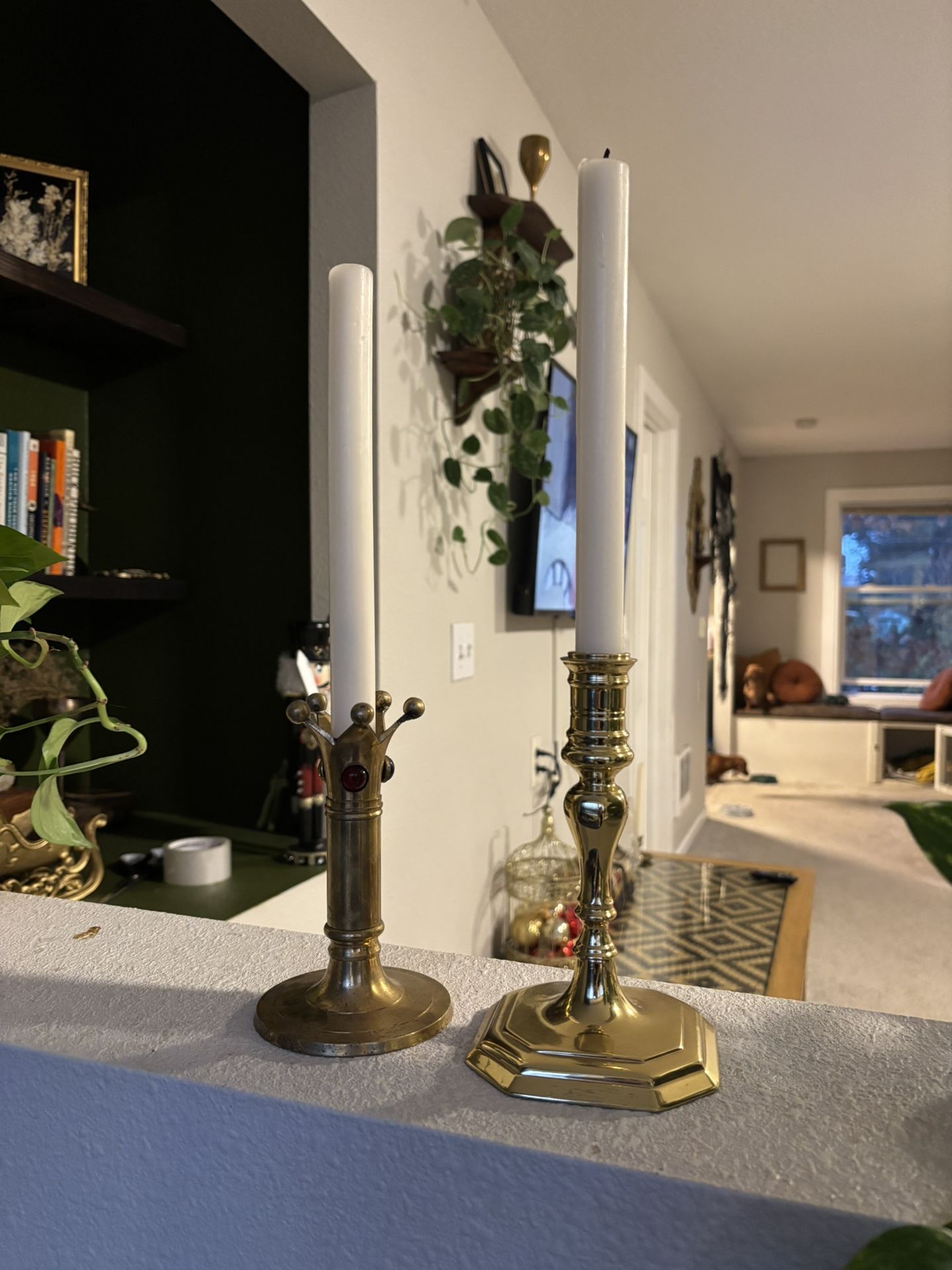 Gothic Revival Colonial Brass Candlestick Holders