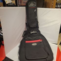 Excel Nylon Guitar Gig Bag Soft Case Black/Red Single w/ Backpack Straps