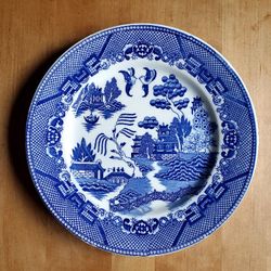 Vintage Japanese Blue Willow Porcelain Plate, 9.5 inches