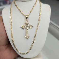 10k Solid Gold Figaro Chain With Pendant 