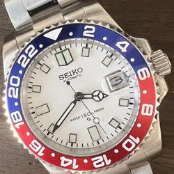 NEW 40MM SEIKO WATCH WITH PEPSI MOD SUB SUBMARINER AUTOMATIC MOVEMENT  WHITE DIAL