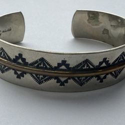Storyteller Symbol Cuff Sterling Silver 925 With Brass Banding 