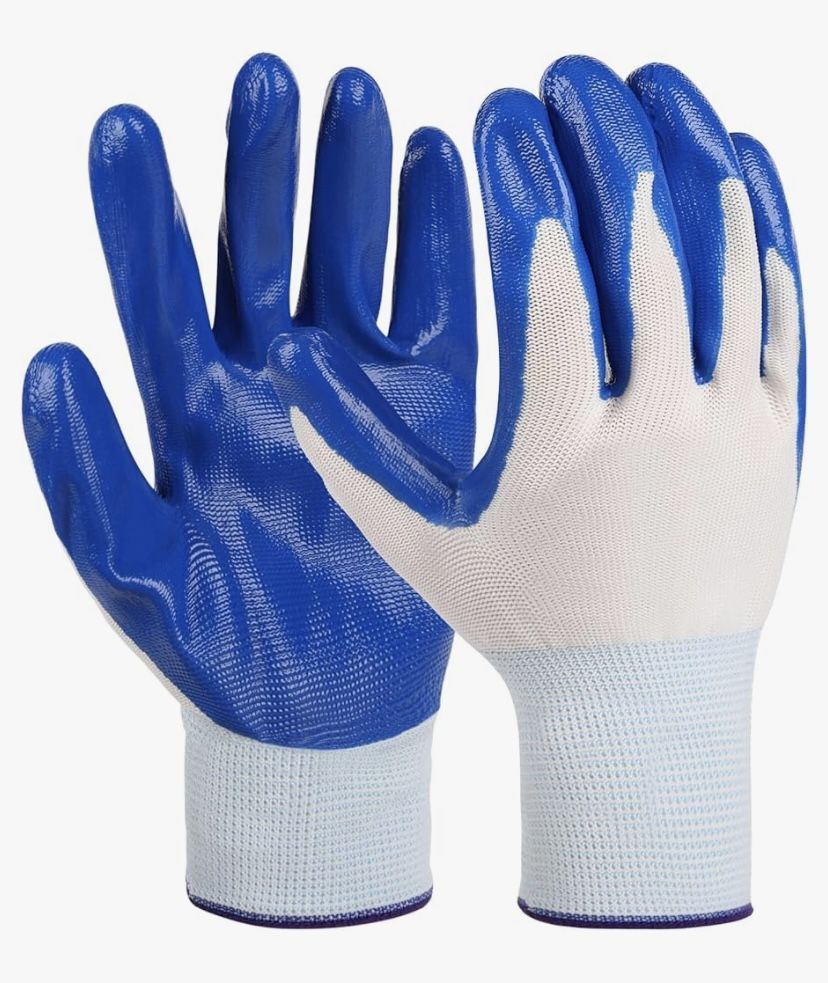 Nitrile Coated Work Gloves 12 Pairs, Heavy Duty Rubber Grip, Puncture Resistant, Abrasion & Cut Protection for Construction, Automotive, Warehouse, La