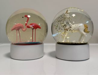 Set of 2 Decorative Snow Globes – Flamingo & Unicorn
