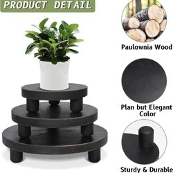 3 Pack Wooden Plant Stools, Wooden Plant Stand, Decorative Round Flower Shelf, Flower Pot Riser Stand, Flower Pedestal Riser Stand with Wooden Legs fo