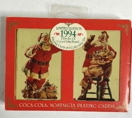 Limited edition 1994 coca cola playing cards. Coke christmas cards. New 2 packs in a collectible tin