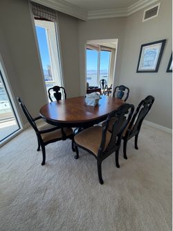 Dining table, chairs and matching sideboard