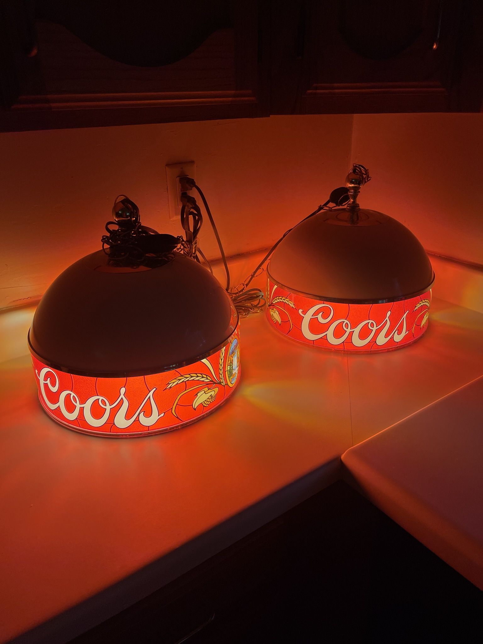 Vintage PAIR 1980 Adolf Coors Beer Hanging Pool Light Bar Swag