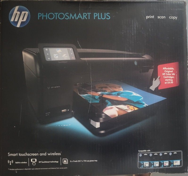Used Hp Photosmart Plus + Replacement High Yield Ink Cartridges