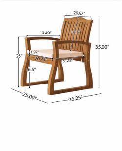 Outdoor Acacia Wood Dining Chair Set of 2, Patio Lounge Chair, Armchair with Beige Cushion, Backyard, Garden, Brown