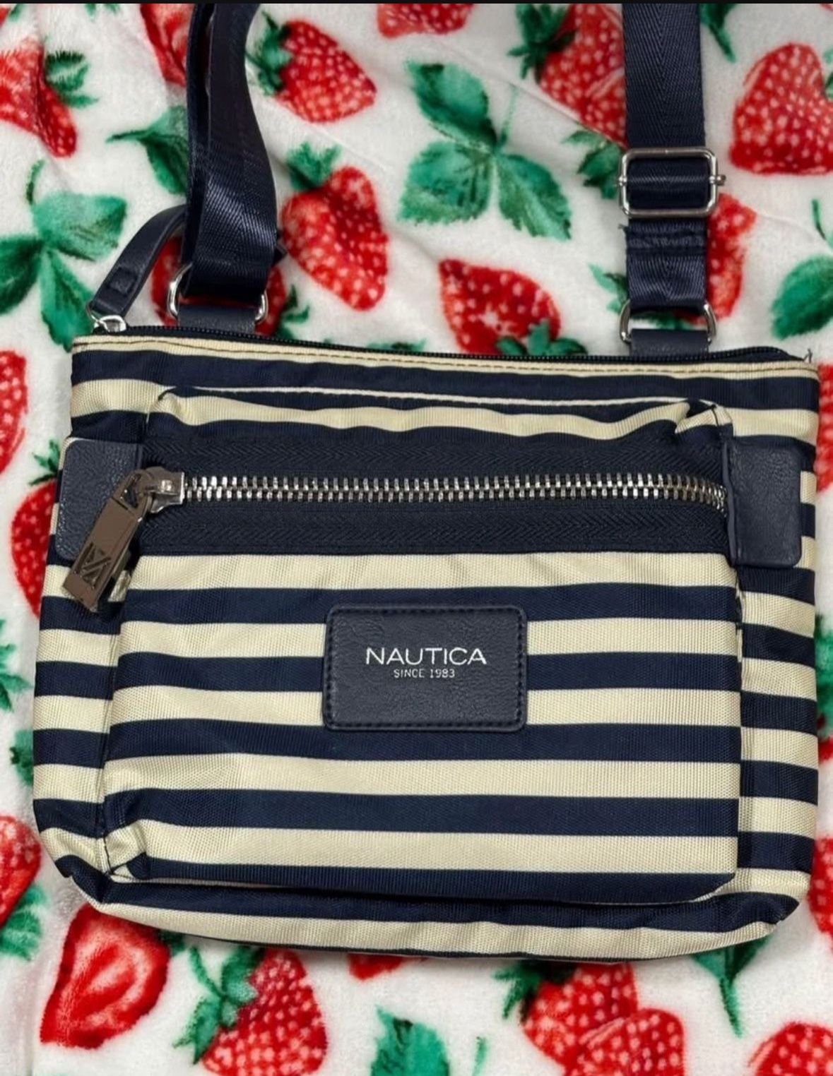 Nautica Blue And White Striped Crossbody Purse Shoulder Bag